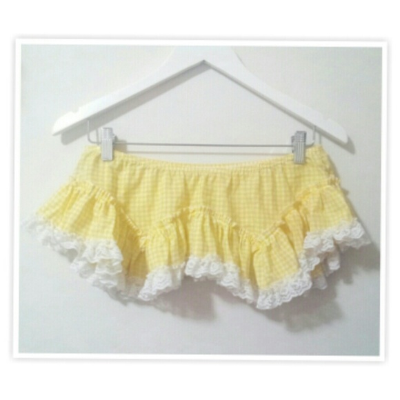 Yellow & White Gingham Ruffly Mini Skirt