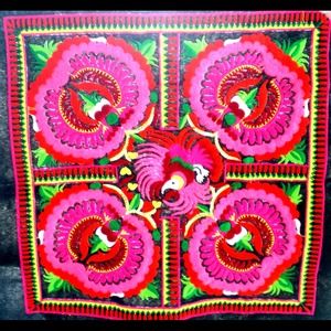 Beautiful Chinese Embroidered Floral Fragment.