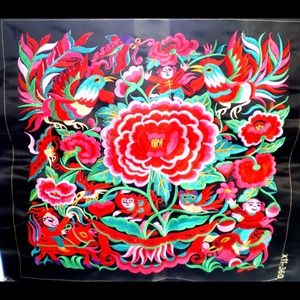 Beautiful Chinese Embroidered Floral Fragment.