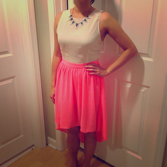 Tan & neon pink high low dress romper