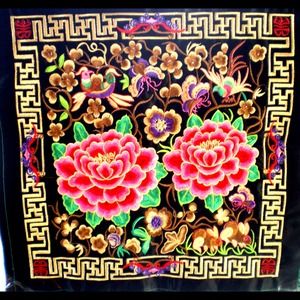 Beautiful Chinese Embroidered Floral Fragment.