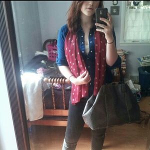 Red polka dotted chiffon scarf