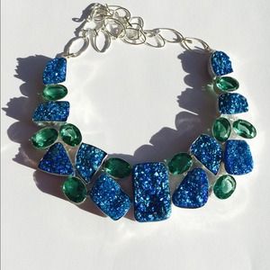 Druzy Quartz Green Tourmaline  Sterling Necklace
