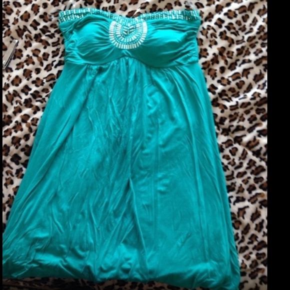 Gorgeous tribal teal summer dress with rhinestones - Picture 1 of 4