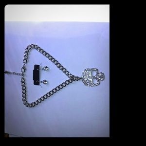 Stainless steel necklace with crystal skull charm