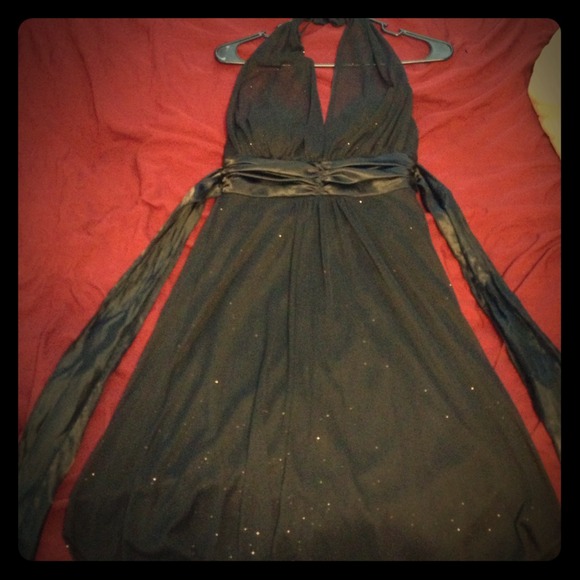 Black Sparkly Halter Top Dress - Picture 1 of 3