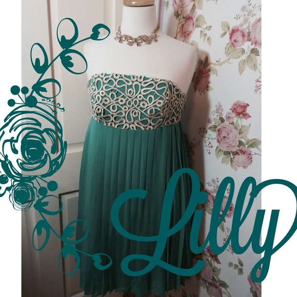 Lilly Pulitzer Gold Lace & Teal Chiffon Dress