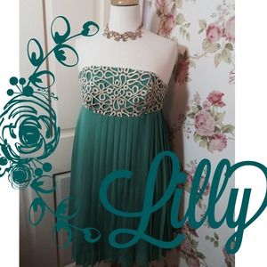 Lilly Pulitzer Gold Lace & Teal Chiffon Dress