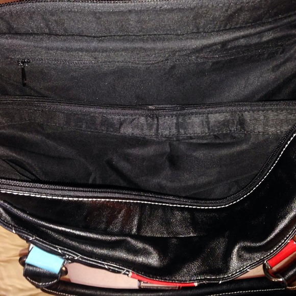 Large vegan quilted tote bag, black w/multi-colors - Picture 4 of 4