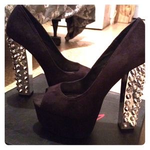 peep toe black, studded heels from Wild Pair