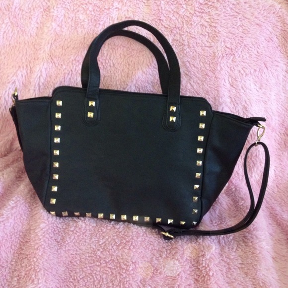 Handbags - BLACK & GOLD STUDDED HANDBAG