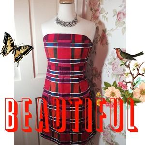 Banana Republic Red Plaid Strapless Dress