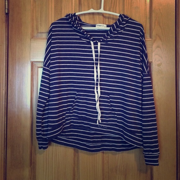 Navy Blue & White Striped Hoodie