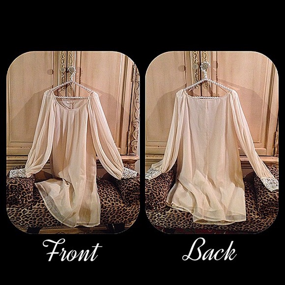 SOLD IN BUNDLE Cream chiffon dress bejeweled cuffs - Picture 4 of 4
