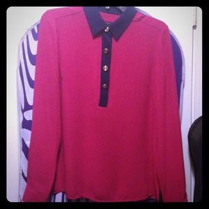 Sold-Pink and navy blouse by Adrianna Papell