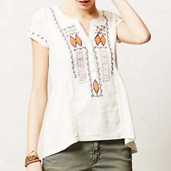 Embroidered high low tee from anthropologie