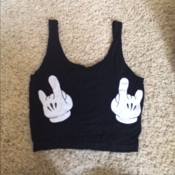 O-Mighty Black Mickey Mouse Rock On Crop Tank