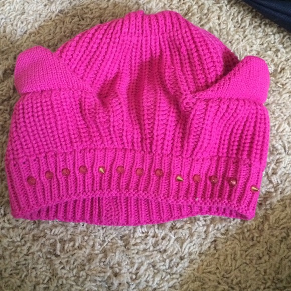 Pink Kitty Cat Studded Beanie with Ears