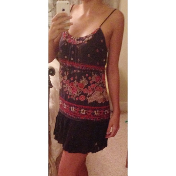 Free people beaded tank dress with lace bottom