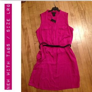 NWT pink dress with belt/women's size Large 12/14