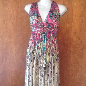 Gold/Pink/Leopard/Turquoise Maxi Dress