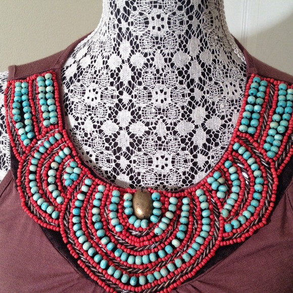 Boho chic beaded brown tank - Picture 2 of 4
