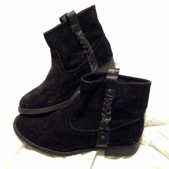 Black Suede Boots with Braided Leather Detail