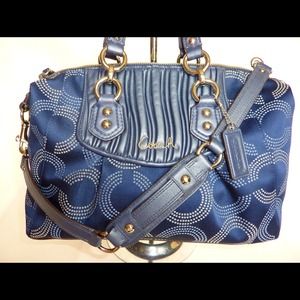 COACH MADISON DOTTED OP ART BLUE SATCHEL PURSE