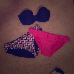 Black Swimsuit Top, Pattern and Solid Bottoms