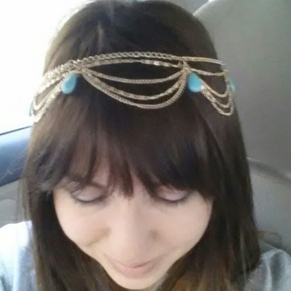 Gold turquoise head chain boho new! - Picture 2 of 4