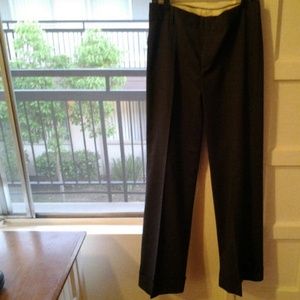 Dark gray, dress pants, worn
