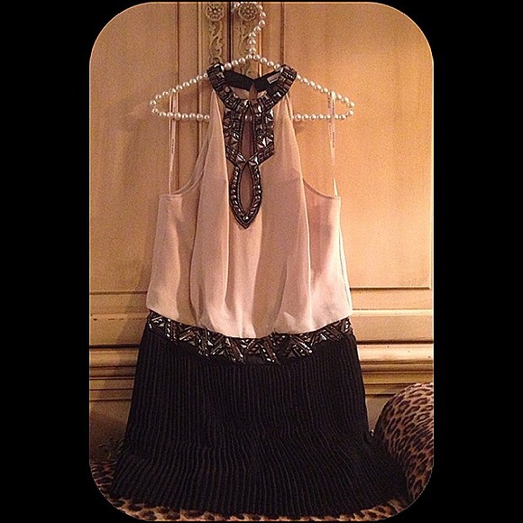 Karen Millen black and beige crepe pleated dress - Picture 3 of 4