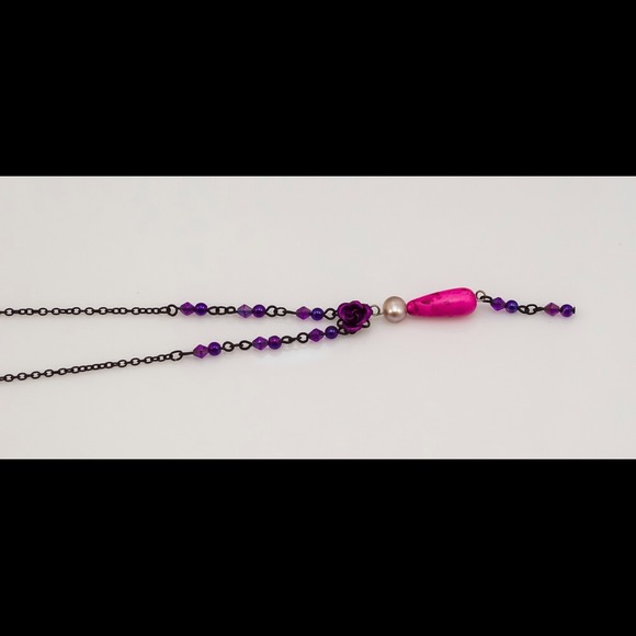 Purple rose necklace with pink Turkish Torquise - Picture 2 of 2