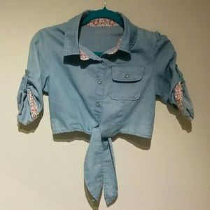 Cropped denim button up tie top