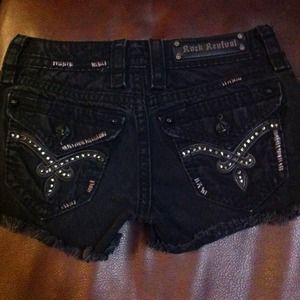 Black bling rock revival shorts