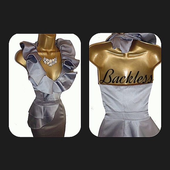 Stunning Karen Millen pewter satin backless dress - Picture 2 of 3