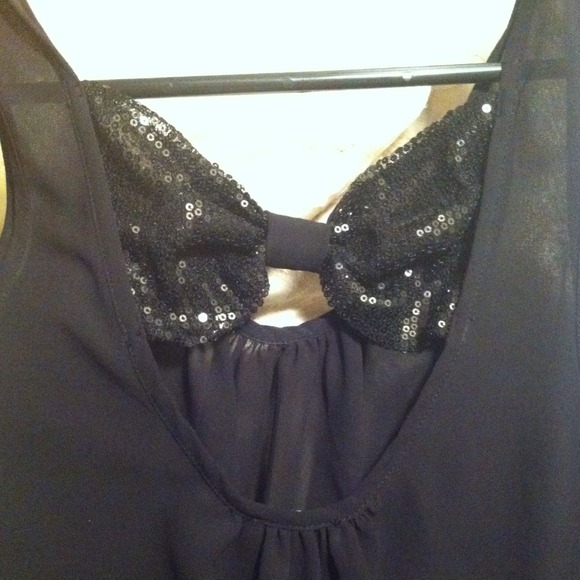 Black sequin bow sheer top