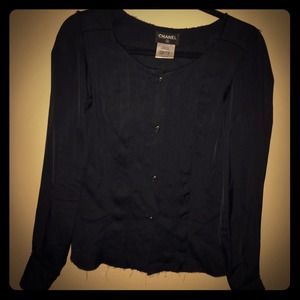 Chanel blk silky blouse with Classic Chanel fringe