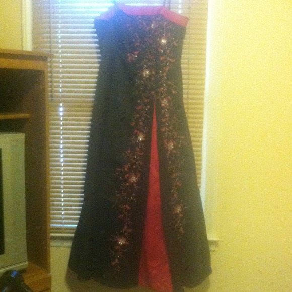Black and pink full length prom dress