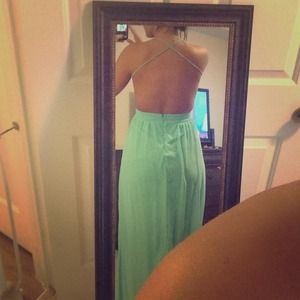 Mint green backless maxi dress