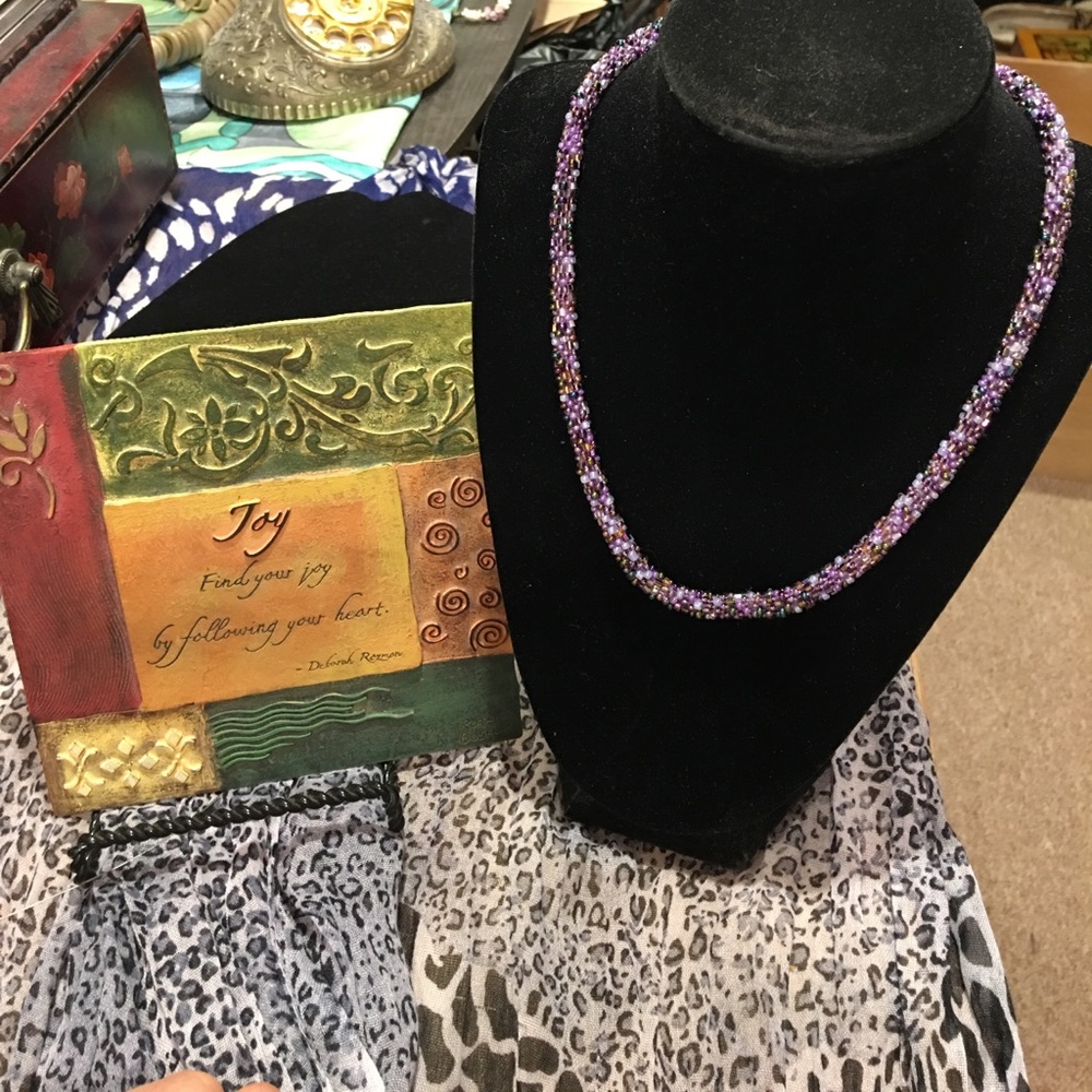 NWT - Crocheted Purple beaded necklace