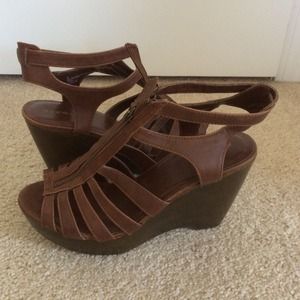 Brown wedge heels