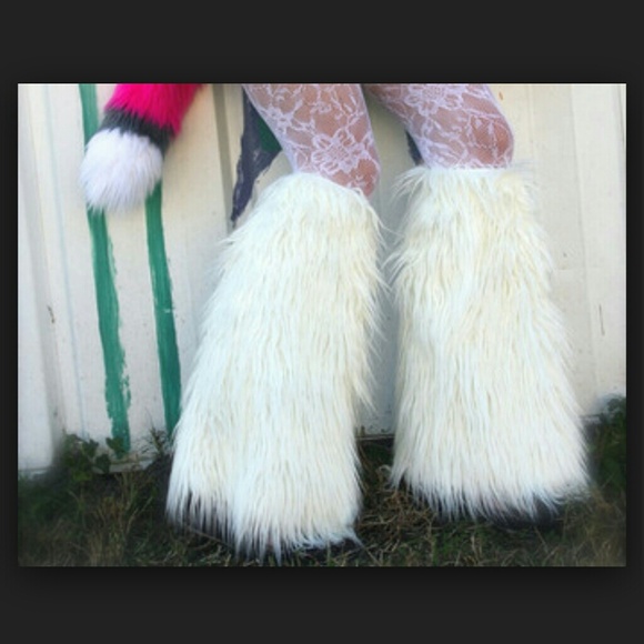 White Furry Rave Leg Warmers