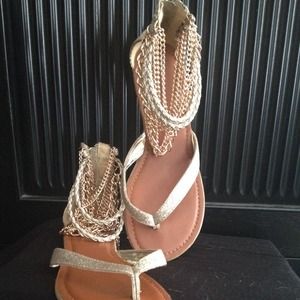 Gold glitter and chains sandals