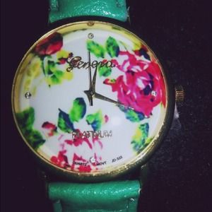 🌺 Floral Watch w/Teal Straps