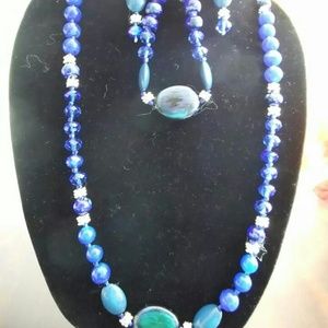 Blue necklace, earrings and bracelet set