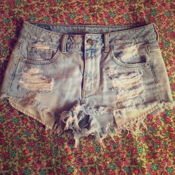 High waisted destroyed denim shorts