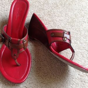 COLE HAAN Red Leather Platform Wedge Sandals