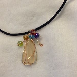 Moonstone necklace with glass beads