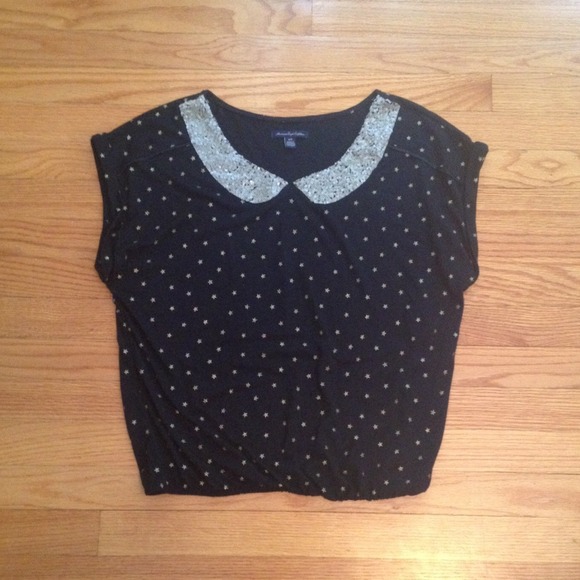 SOLD in bundle Black Shirt with Peter Pan Collar - Picture 2 of 4